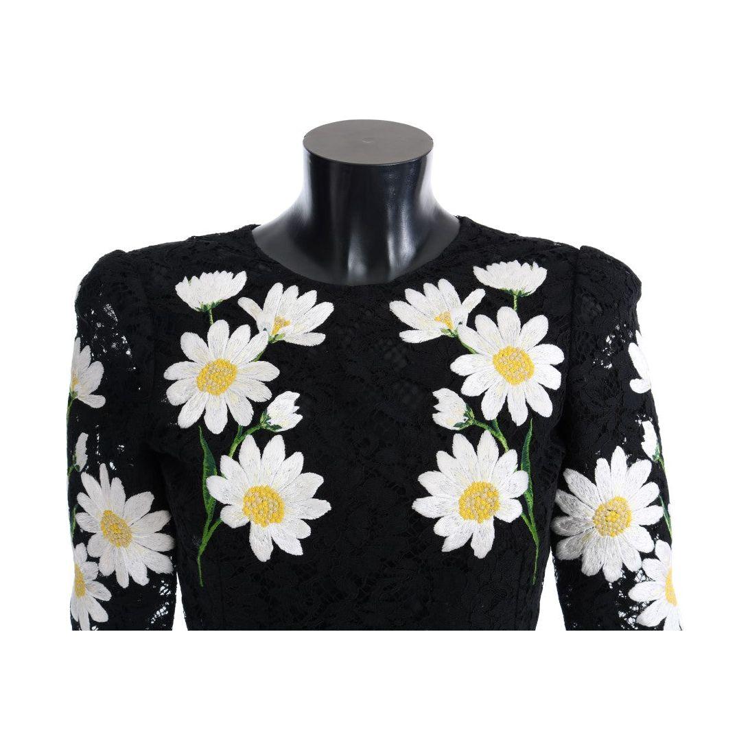 Dolce & Gabbana Black Floral Lace Chamomile Sicily Dress