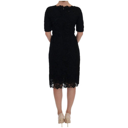 Dolce & Gabbana Black Floral Ricamo Sheath Dress