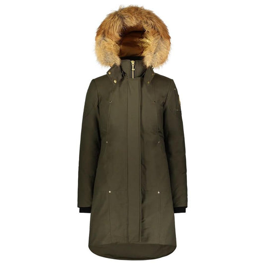 Moose Knuckles Army Cotton Women Coat with detachable hood and gold-tone hardware, offering luxury and warmth for winter fashion.