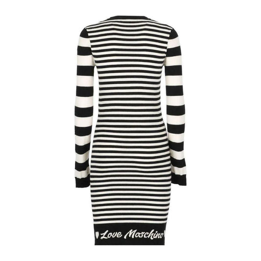 Love Moschino Elegant Striped Knit Dress with Long Sleeves Love Moschino Dark Slate Gray