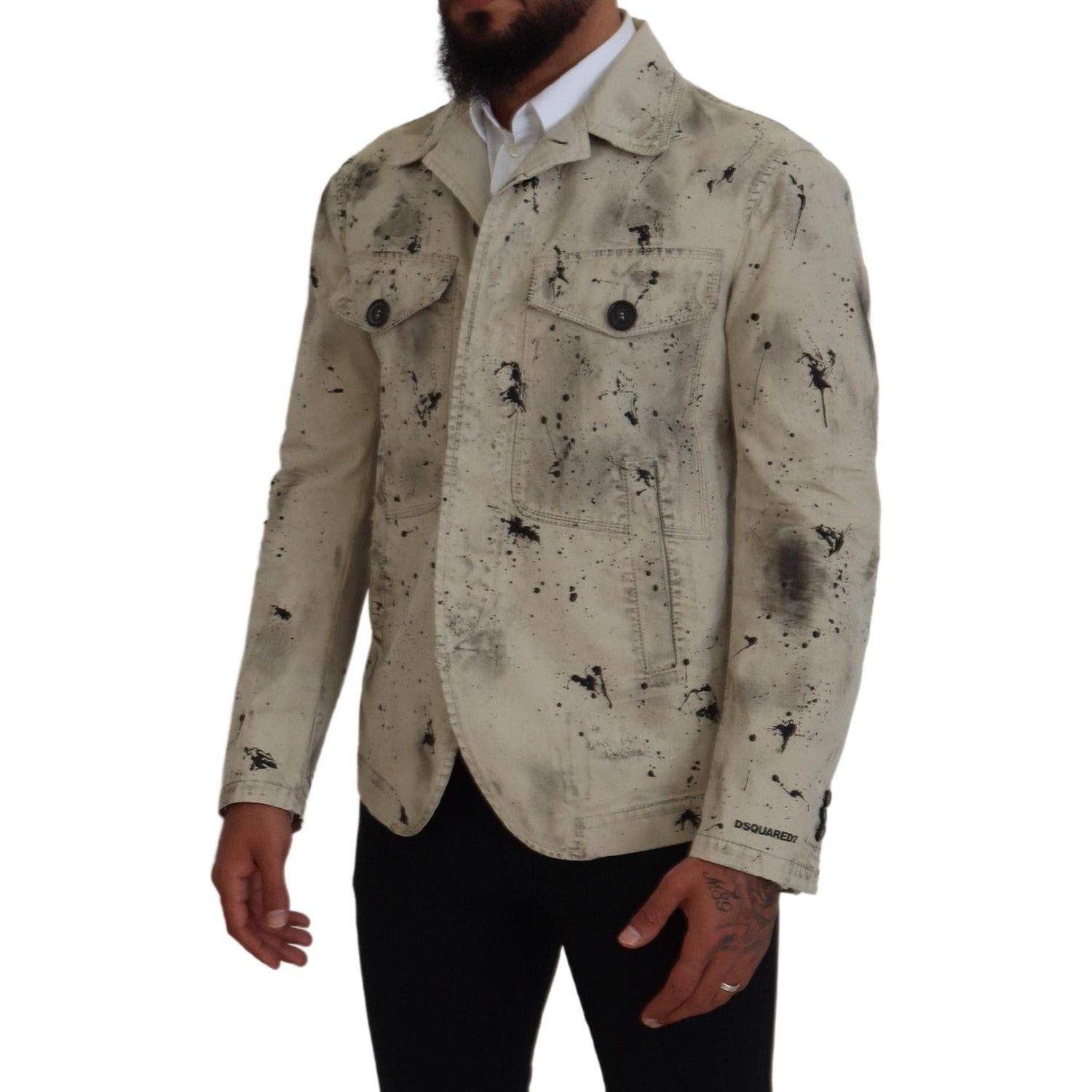Dsquared² Off White Black Splash Print Casual Denim Jacket