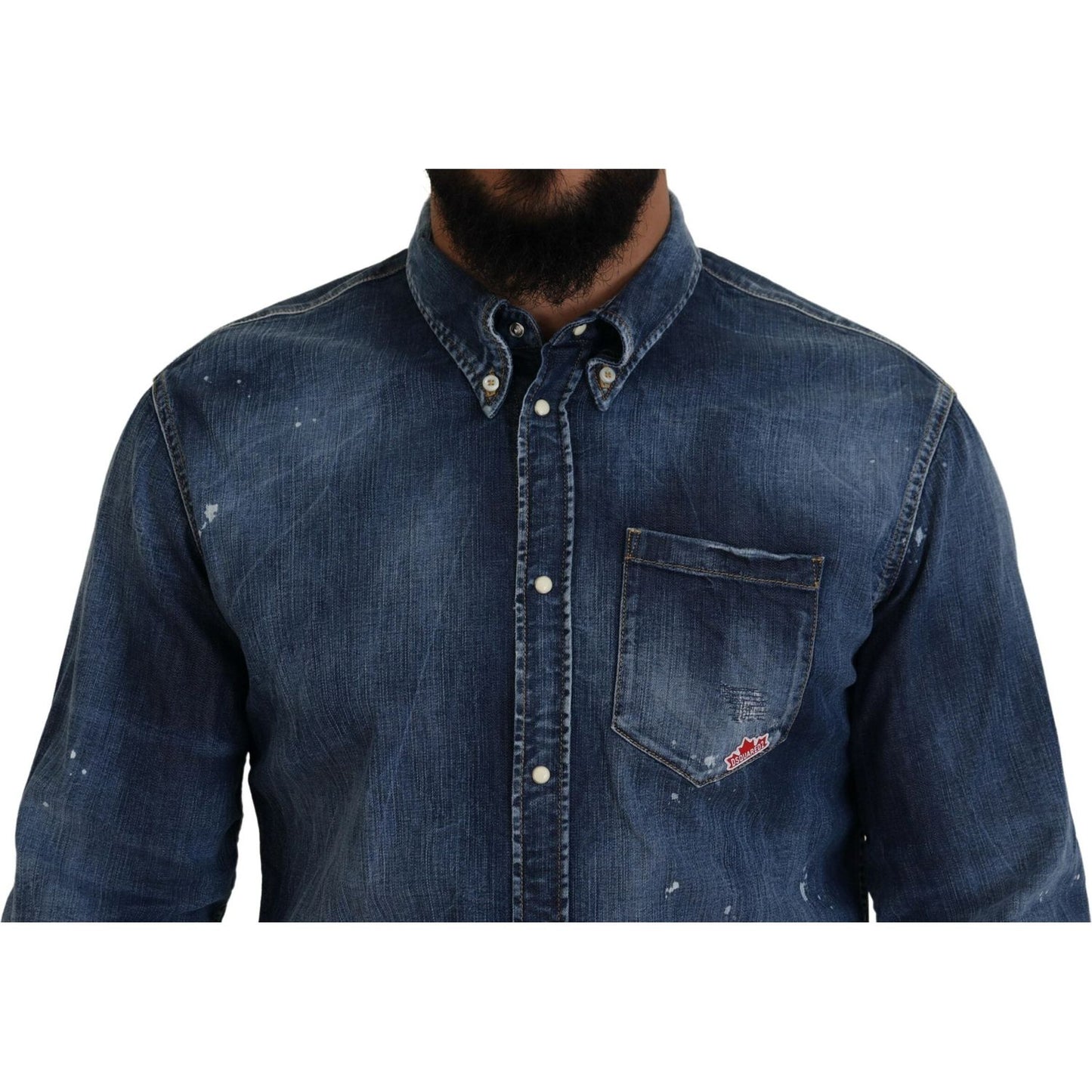 Dsquared² Blue Washed Collared Men Casual Long Sleeves Shirt