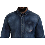 Dsquared² Blue Washed Collared Men Casual Long Sleeves Shirt