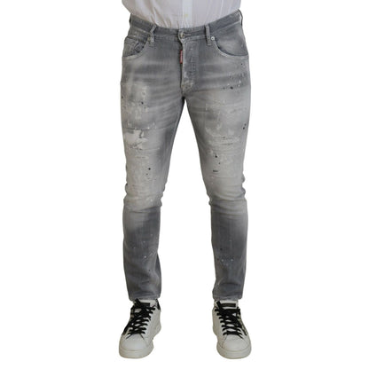 Dsquared² Gray Washed Cotton Slim Fit Casual Men Denim Jeans