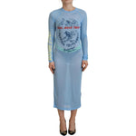Dsquared² Blue Printed Viscose Long Sleeves Cover Up Dress