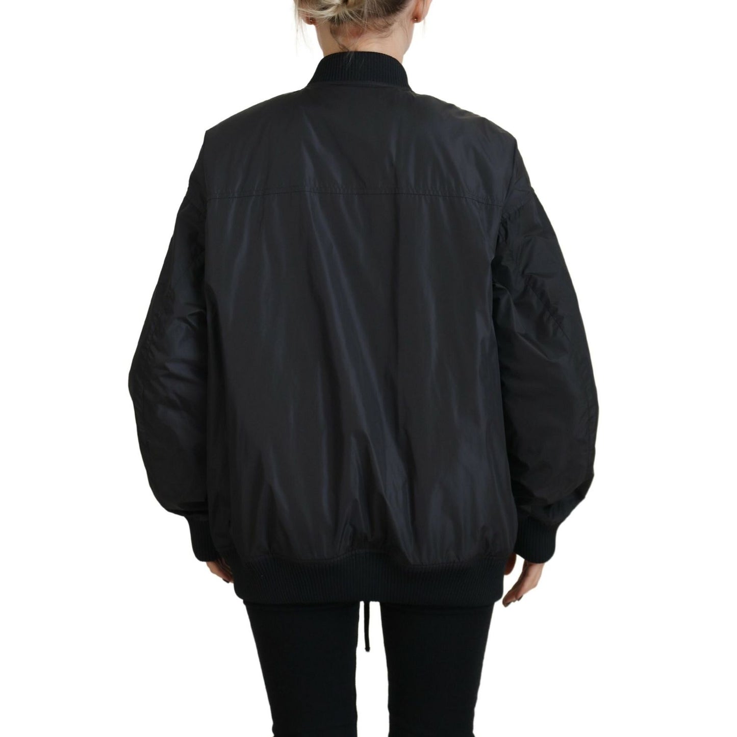 Dsquared² Black Logo Print Full Zip Women Bomber Jacket