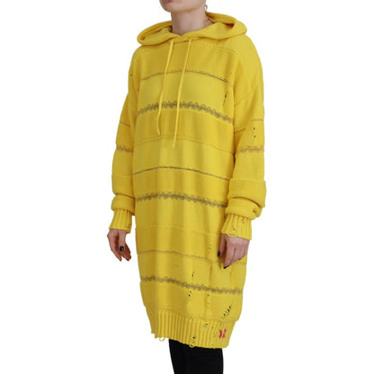 Dsquared² Yellow Cotton Knitted Hooded Pullover Sweater