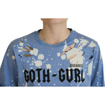 Dsquared² Blue Goth Gurl Print Black Lace Cotton Tee T-shirt Dsquared² Slate Gray