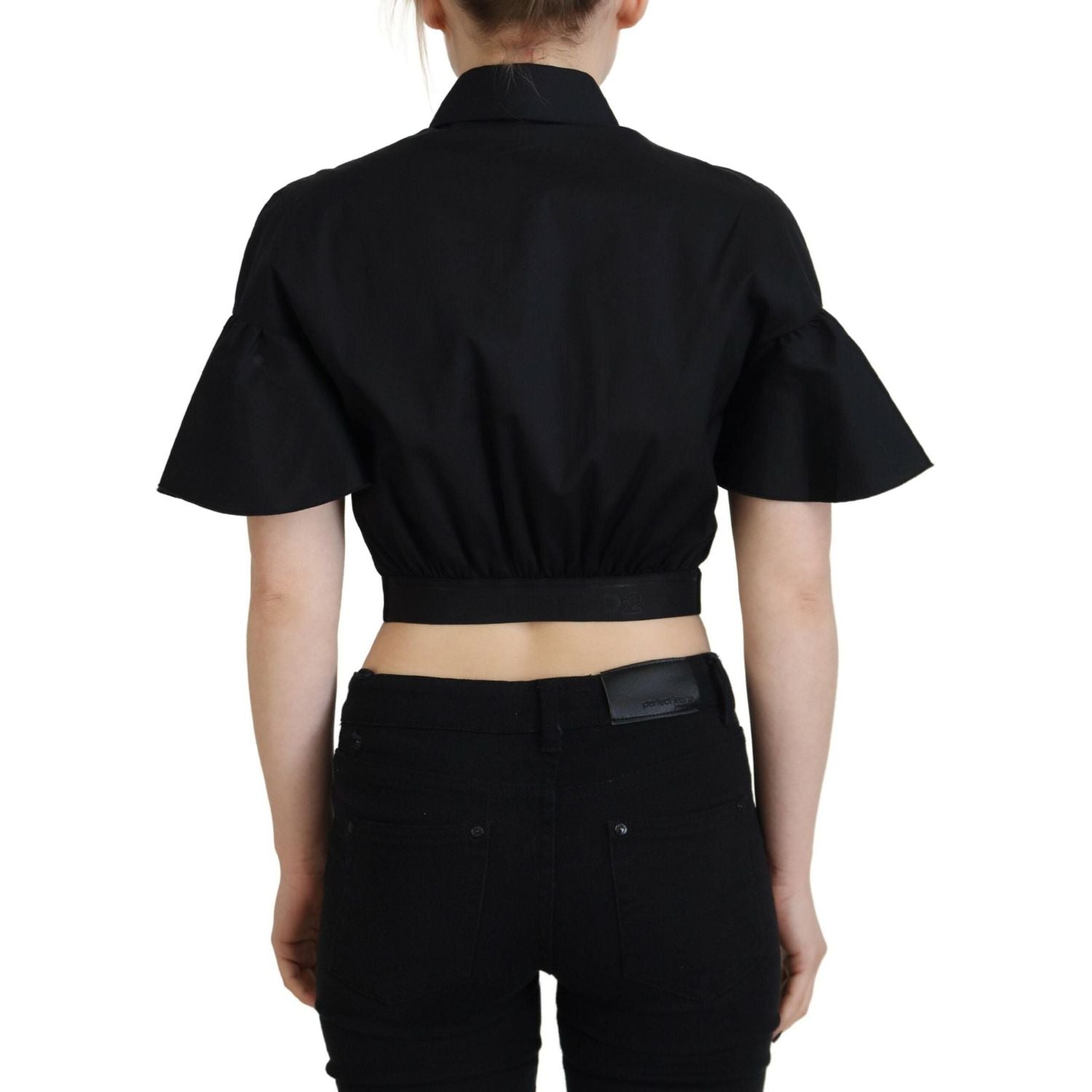 Dsquared² Black Collared Button Down Short Sleeve Cropped Top