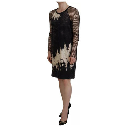Dsquared² Black Tie Dye Mesh Long Sleeves Cotton Shift Dress
