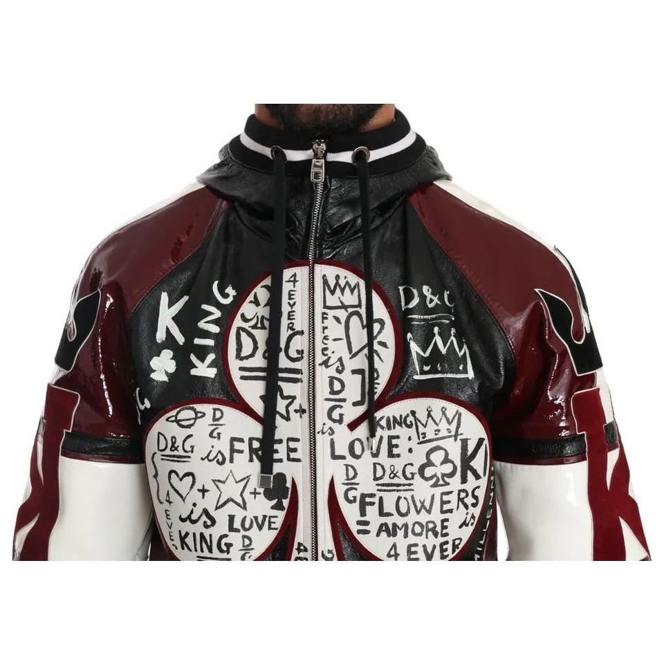 Dolce & Gabbana Black Bordeaux Hooded Leather DG King of Love Jacket