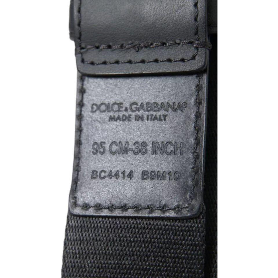 Dolce & Gabbana Black Green Logo Silver Metal Buckle Belt