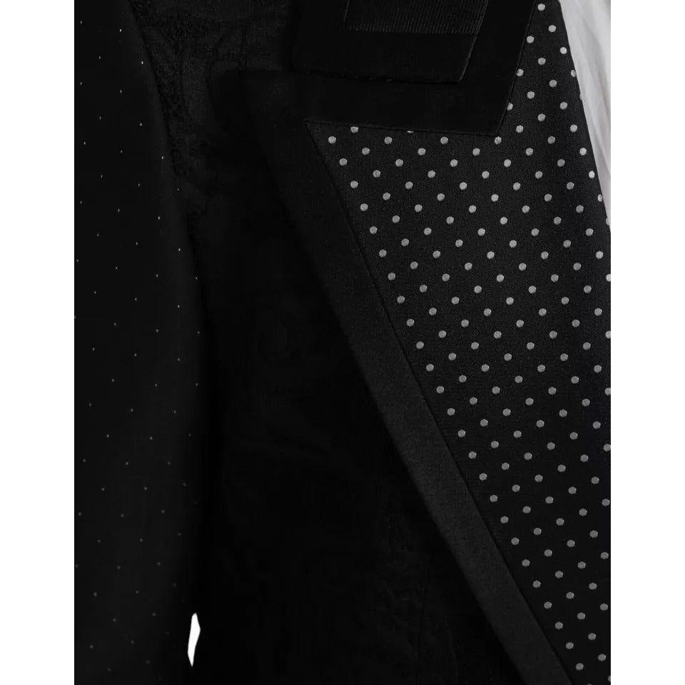 Dolce & Gabbana Black Silver Silk Single Breasted Coat Blazer