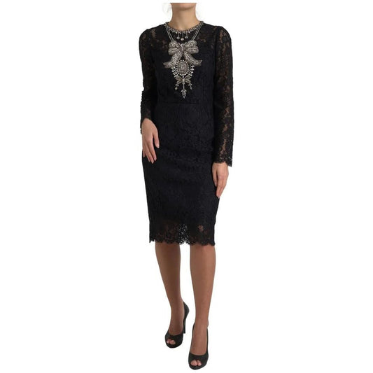 Dolce & Gabbana Black Nylon Lace Embellished Sheath Dress DR28758-44