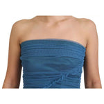 Dolce & Gabbana Blue Mesh Trim Ruched Tulle Sheath Dress
