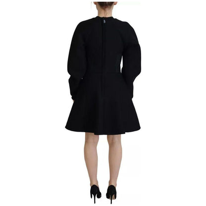 Dolce & Gabbana Cotton Black Long Sleeves A-line Mini Dress
