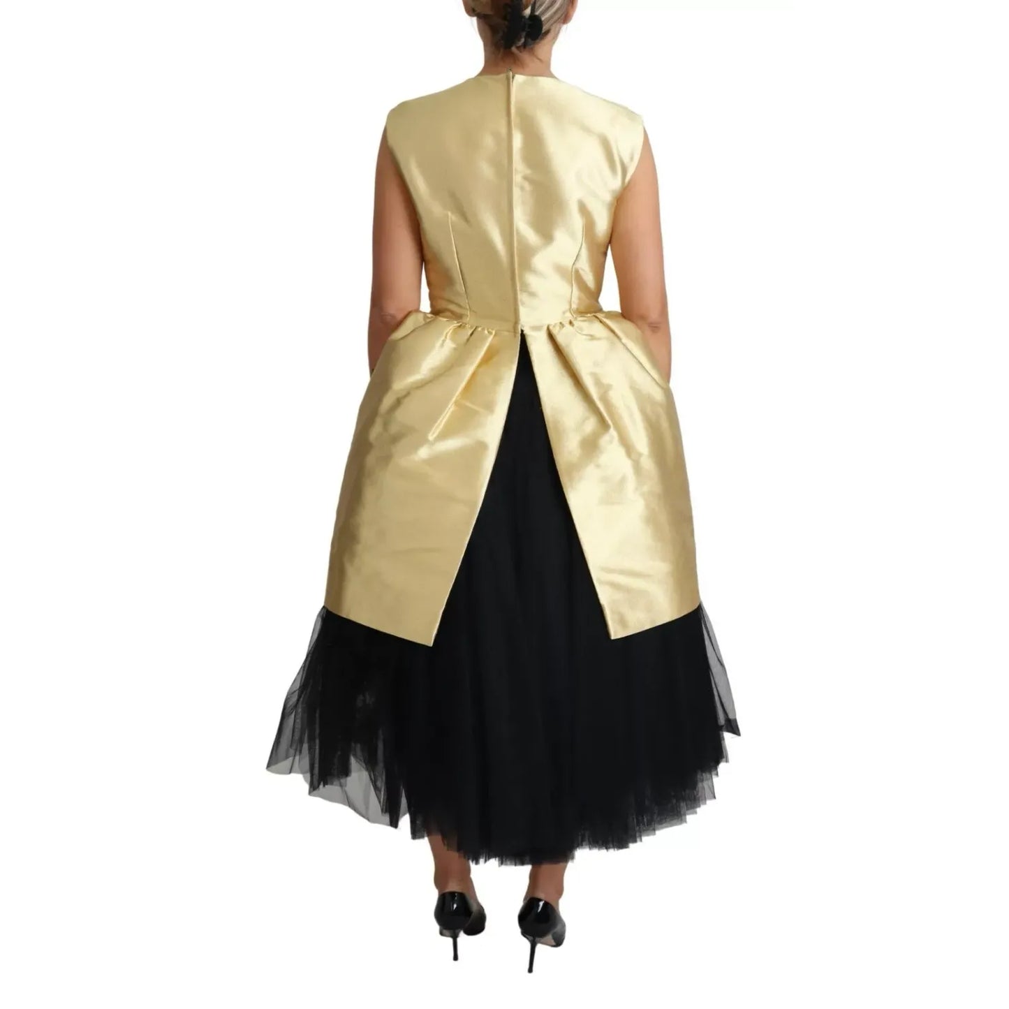 Dolce & Gabbana Polyester Gold Sleeveless A-line Tulle Dress