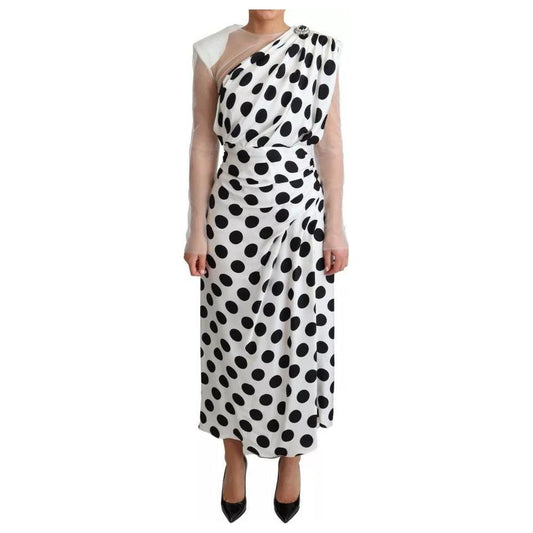 Dolce & Gabbana White Polka Dots Crystal One Shoulder Dress Dolce & Gabbana Gray