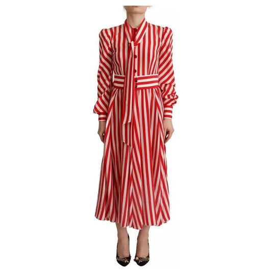 Dolce & Gabbana White Red Silk A-Line Shift Gown Maxi Dress Dolce & Gabbana Brown