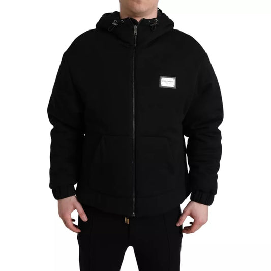 Dolce & Gabbana Black Cotton Hooded Logo Bomber Jacket Dolce & Gabbana Black