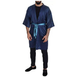 Dolce & Gabbana Blue Satin Silk Waist Belt Robe Jacket