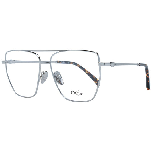Maje Silver Women Glasses Frame, aviator style, full-rim, metal frame, size 53-13-140, with demo plastic lenses.