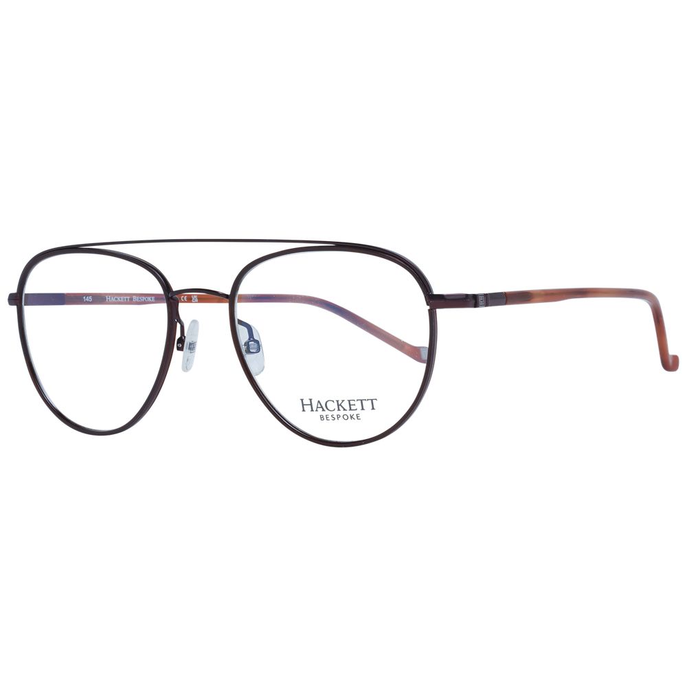 Hackett Brown Men Glasses Frame with stainless steel full-rim aviator style and demo lenses, brown color, includes branded case.