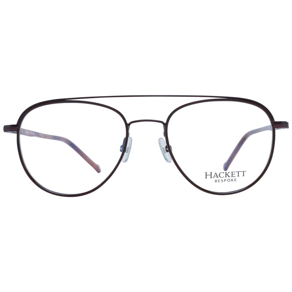 Hackett Brown Men Glasses Frame with stainless steel aviator design and demo lenses, full-rim style. Includes branded case.