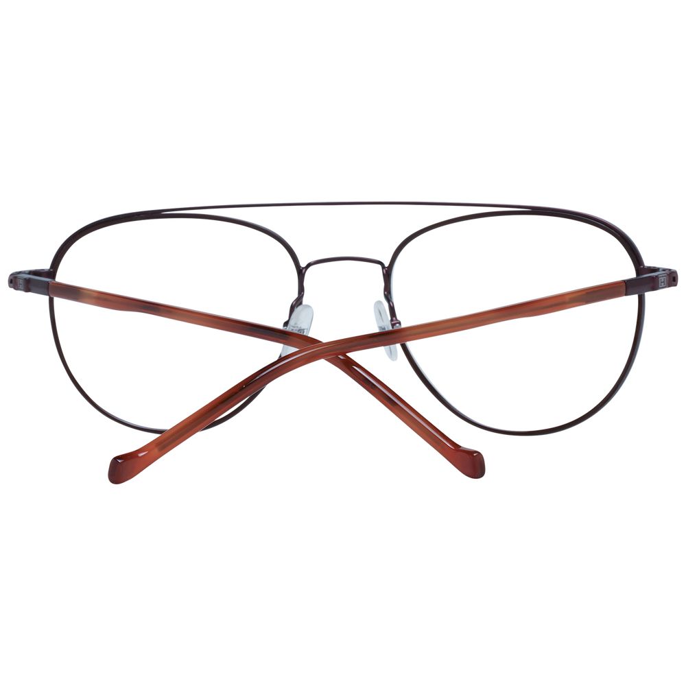 Hackett Brown Men Glasses Frame in stainless steel, full-rim aviator style with demo lenses, 54-19-145 size, brown color, includes branded case.