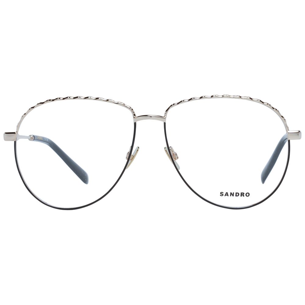 Sandro Black Women Glasses Frame, round full-rim metal frame with black color, stylish demo lenses, includes branded case.