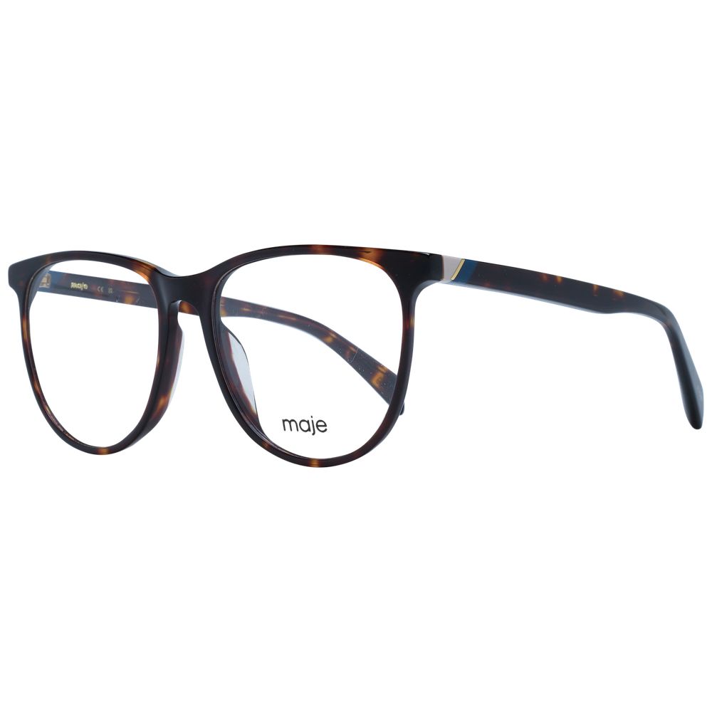 Maje Brown Women Glasses Frame, full-rim acetate, demo lenses, 53mm width, stylish round design, includes branded case.