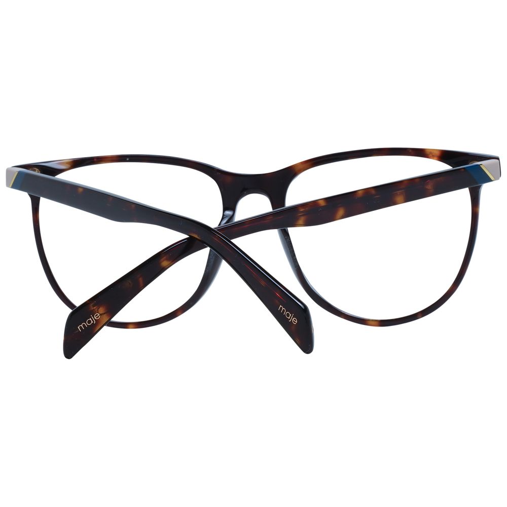 Maje Brown Women Glasses Frame in acetate, full-rim round style with branded case, ideal eyewear choice.