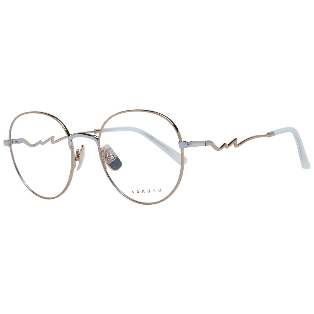 Sandro Gold Women Glasses Frame with full-rim stainless steel design and demo lenses in a branded case.