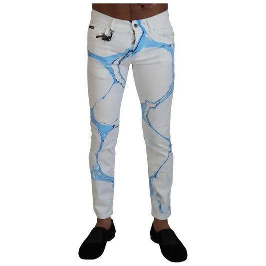 Dolce & Gabbana White Blue Cotton Skinny Denim Jeans Dolce & Gabbana Gray