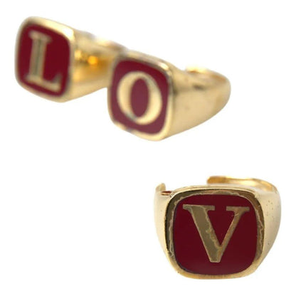 Dolce & Gabbana Gold Brass LOVE Enamel Set of 3 Ring