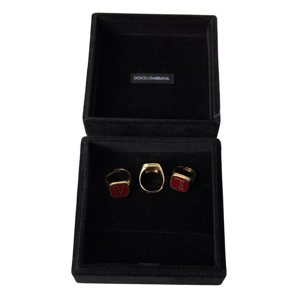 Dolce & Gabbana Gold Brass LOVE Enamel Set of 3 Ring