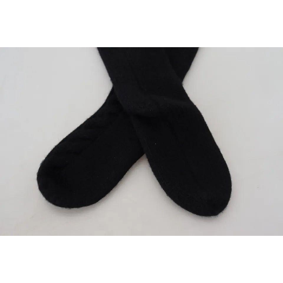 Dolce & Gabbana Black Wool Knit Calf Long Women Accessory Socks SCS2067-S