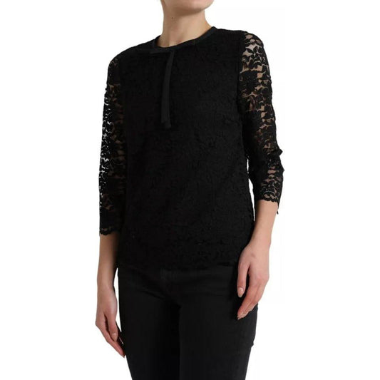 Dolce & Gabbana Black Floral Lace Blouse T-shirt Staff Top Dolce & Gabbana Black