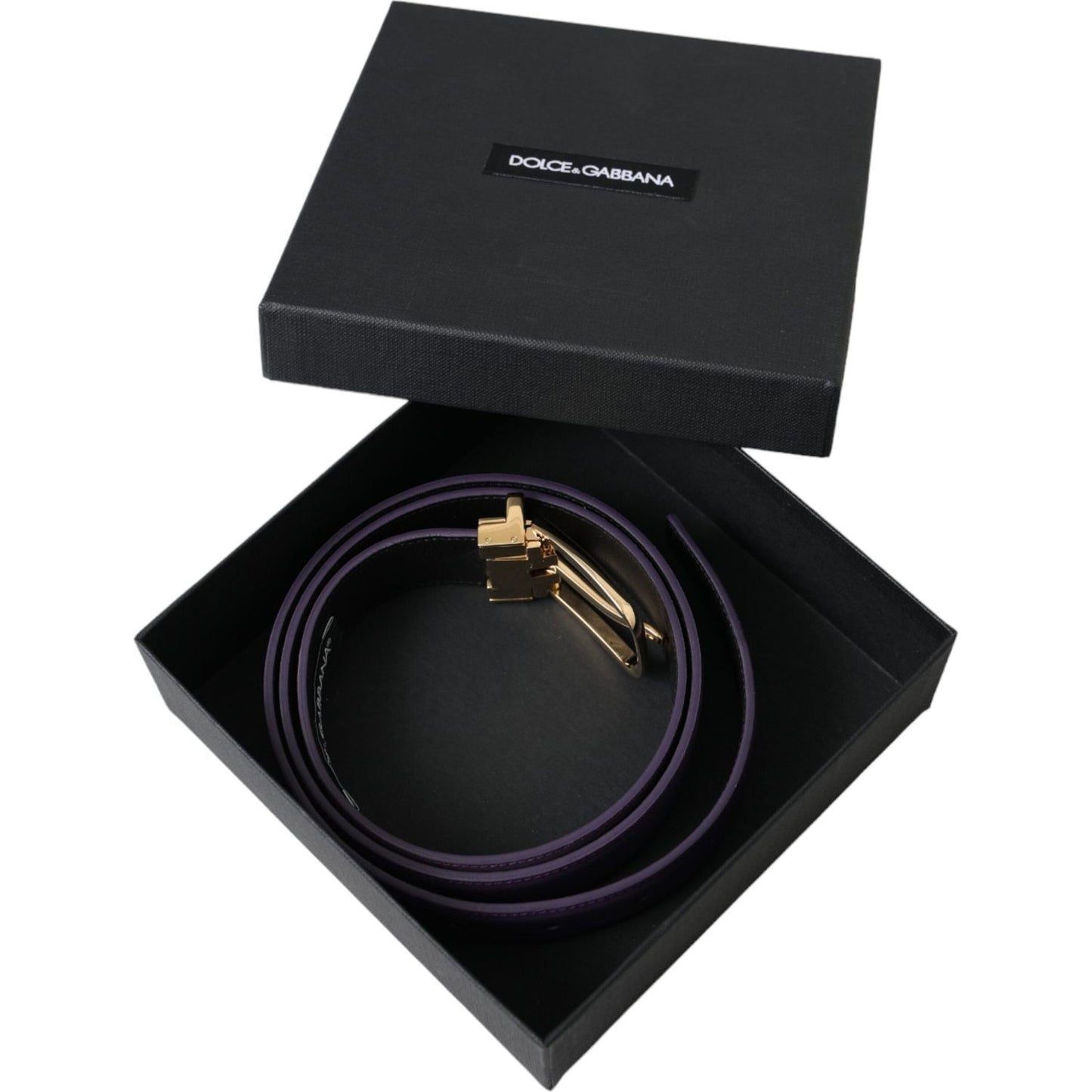 Dolce & Gabbana Purple Leather Gold Metal Buckle Belt Men
