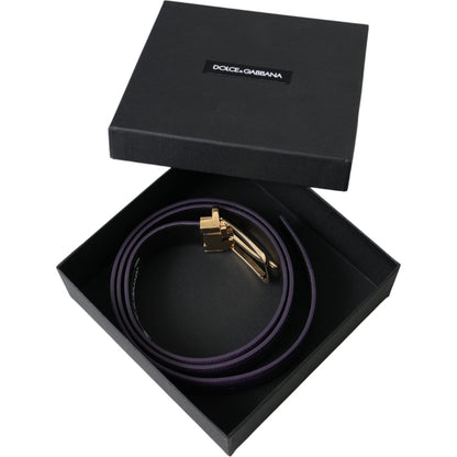 Dolce & Gabbana Purple Leather Gold Metal Buckle Belt Men