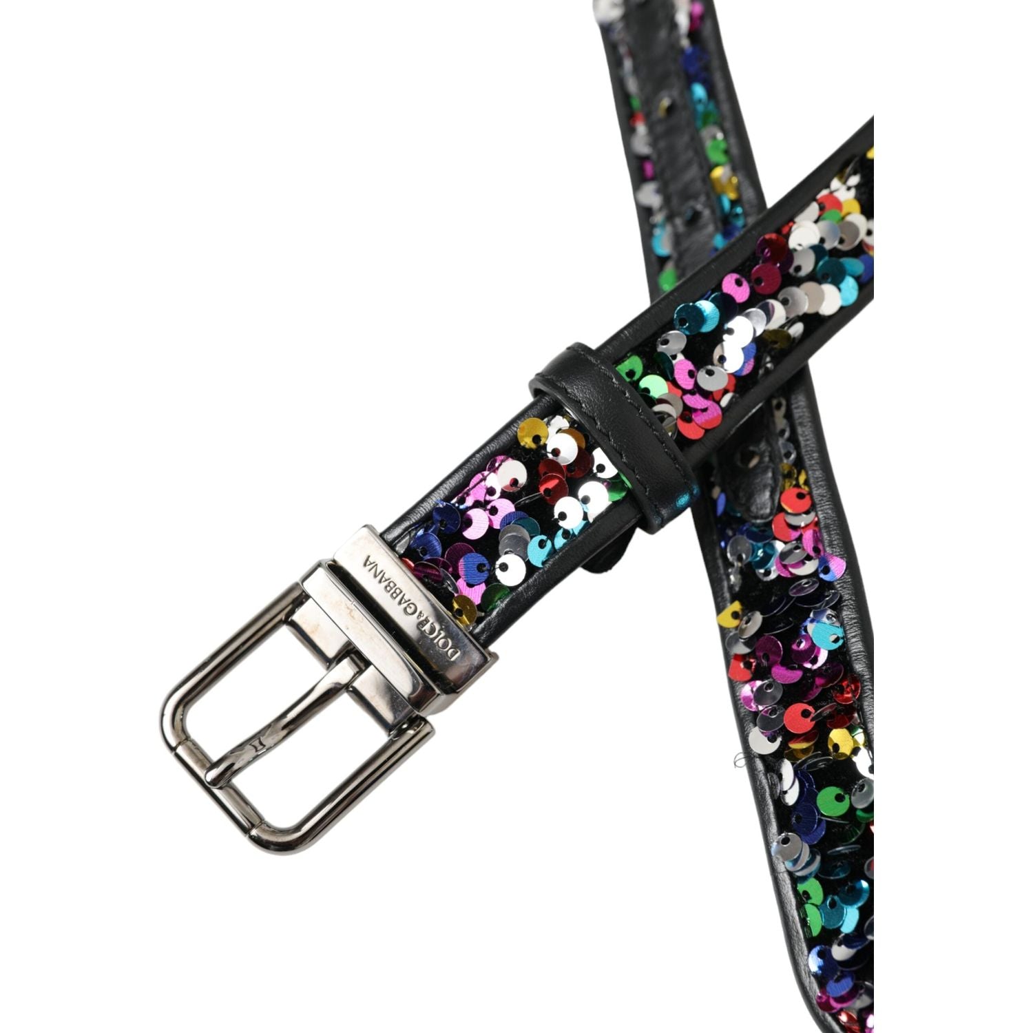Dolce & Gabbana Black Sequined Silver Metal Buckle Women Belt