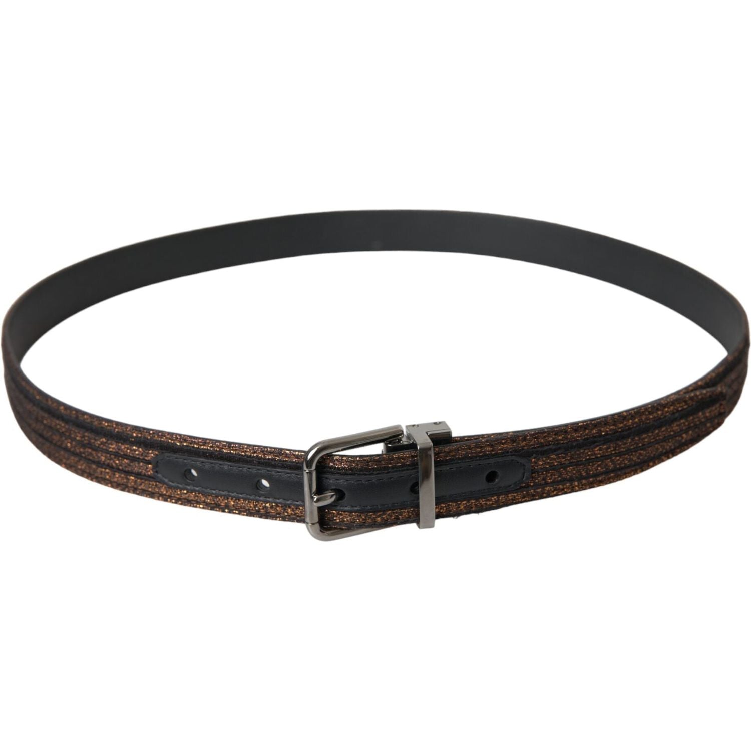 Dolce & Gabbana Gold Jacquard Stripes Silver Metal Buckle Belt
