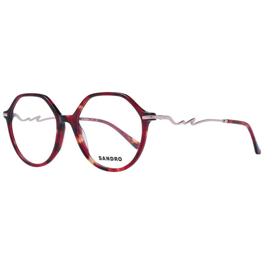 Sandro Red Women Glasses Frame in full-rim acetate with round style, demo lenses, and branded case included.