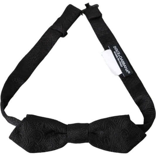Dolce & Gabbana Black Brocade Silk Adjustable Neck Bow Tie
