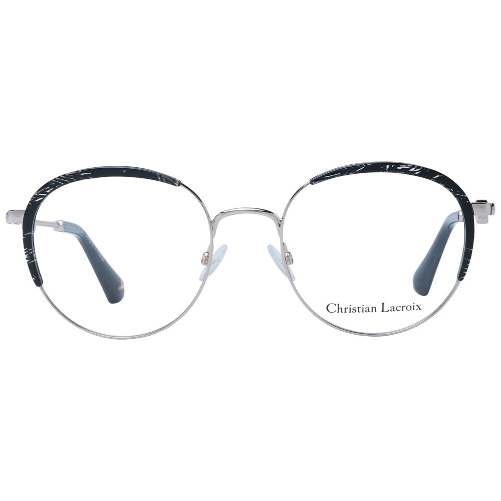 Christian Lacroix Black Metal Glasses (Frames) for women, full-rim round style with branded case, no lens effect, classic and stylish design.