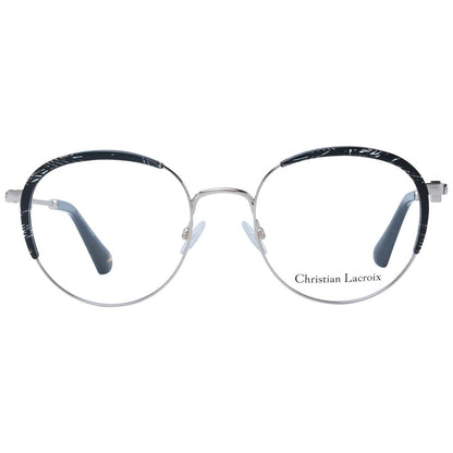 Christian Lacroix Black Metal Glasses (Frames) for women, full-rim round style with branded case, no lens effect, classic and stylish design.