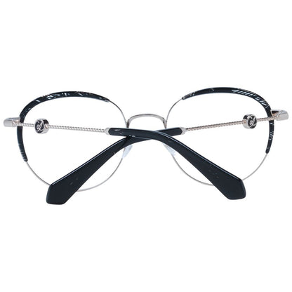 Christian Lacroix Black Metal Glasses (Frames) for women, round full-rim with demo plastic lenses, 51mm lens width, includes branded case.