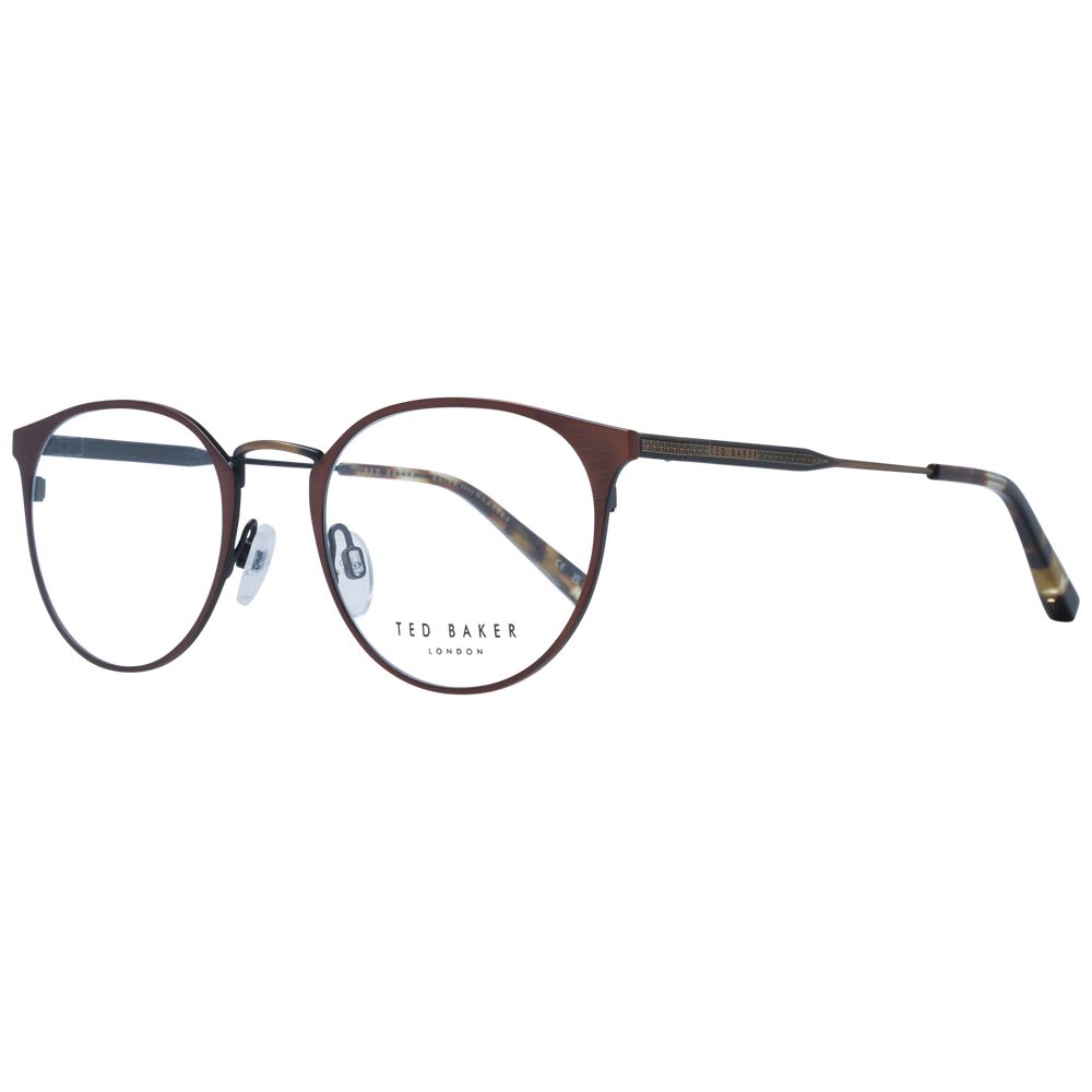 Ted Baker Brown Men Glasses Frame with metal full-rim and round style, featuring demo plastic lenses, size 50-21-140.