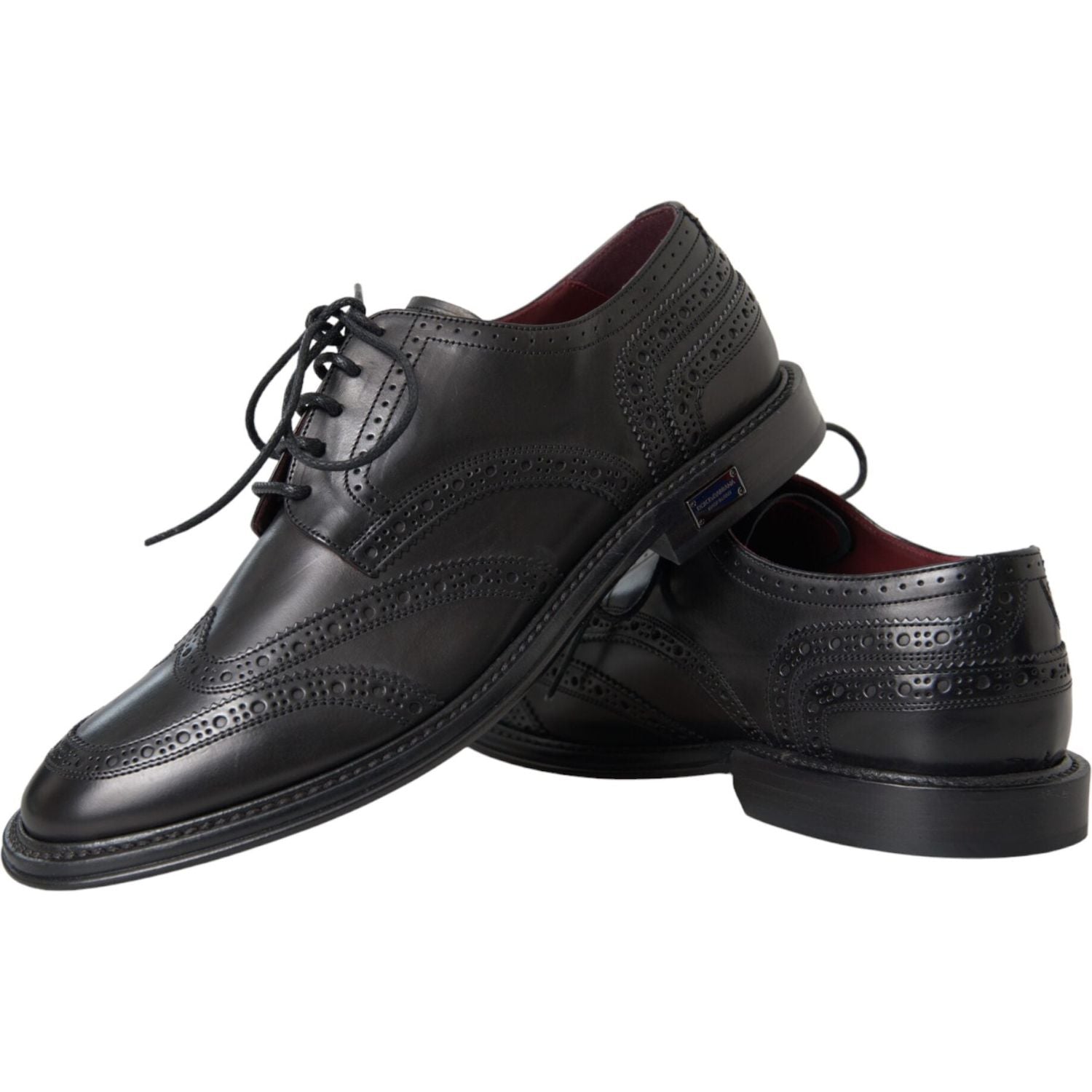 Dolce & Gabbana Black Leather Oxford Wingtip Formal Men Shoes