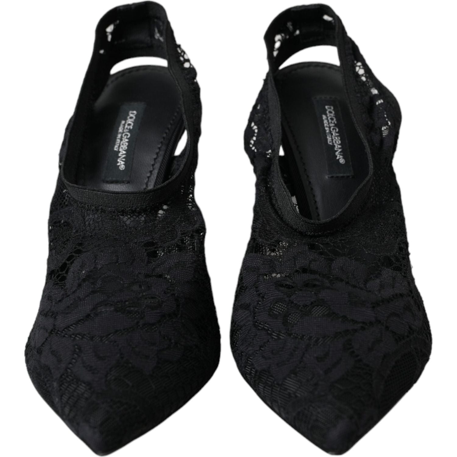 Dolce & Gabbana Black Lace Stretch Heels Slingbacks Shoes